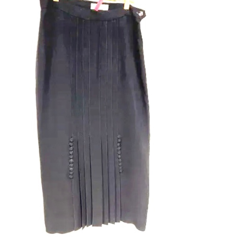 Zelda Vintage Black Pleated Double Front Slit Long Maxi Skirt Size 10 USA